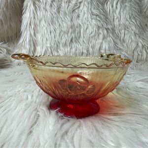 Vintage Jeannette Glass Red & Yellow Iris Footed Glass Dish
